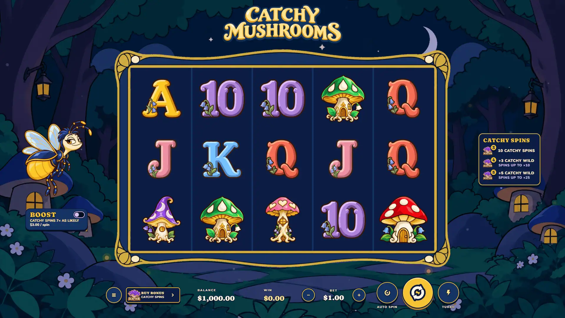 Catchy Mushrooms slot gameplay reels
