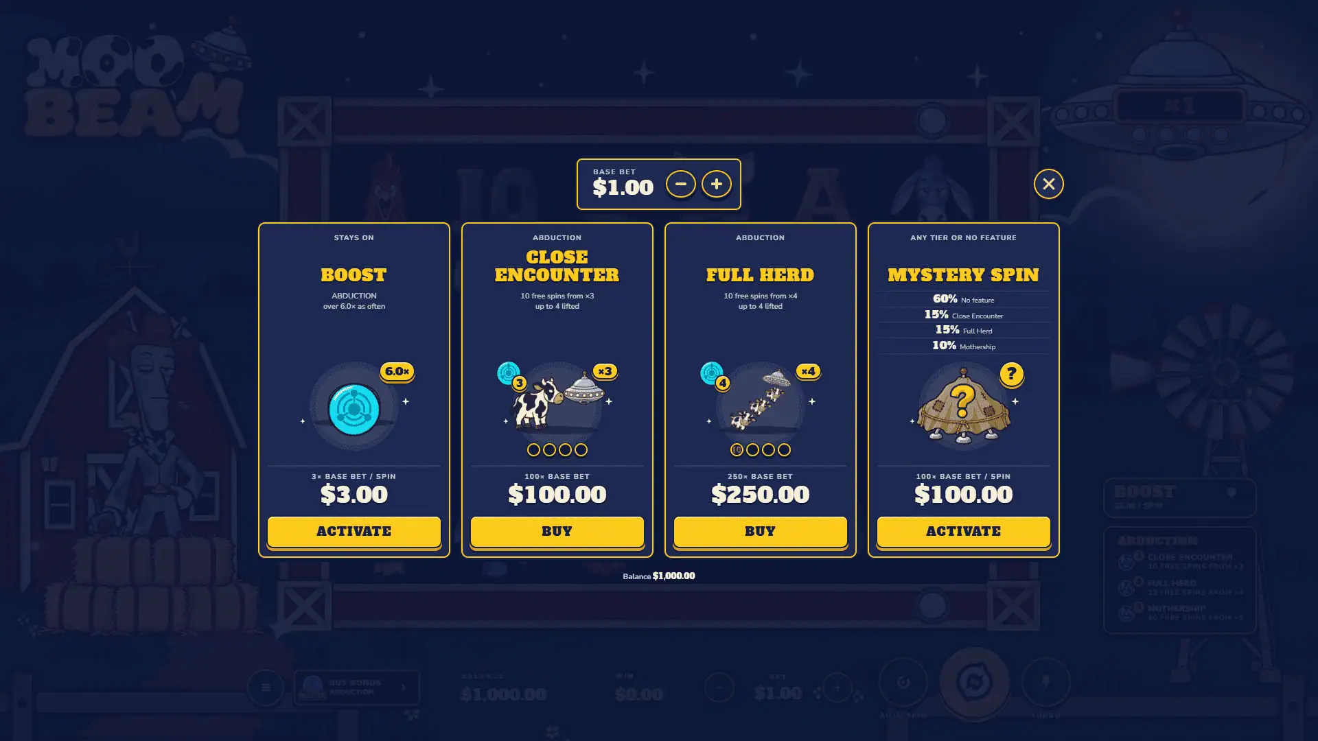 Moo Beam bonus buy menu