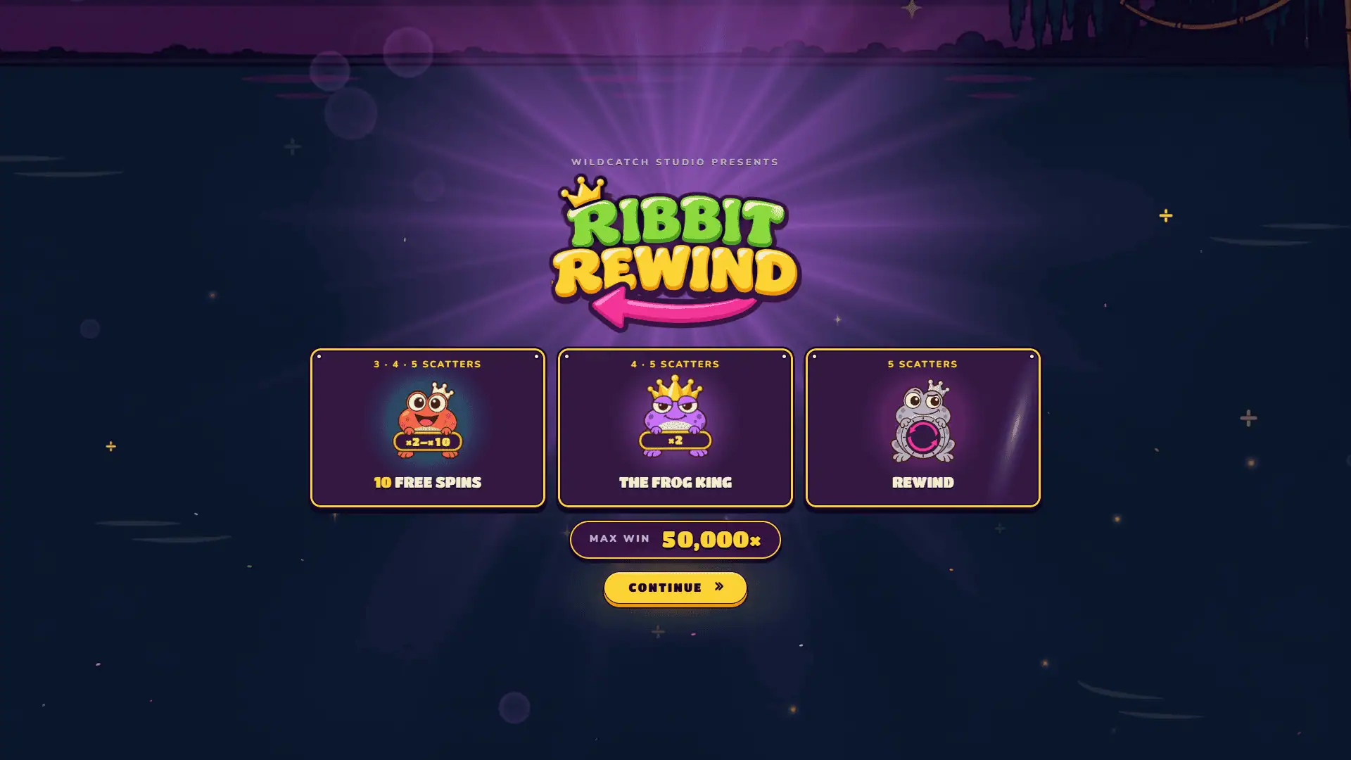 Ribbit Rewind slot intro screen