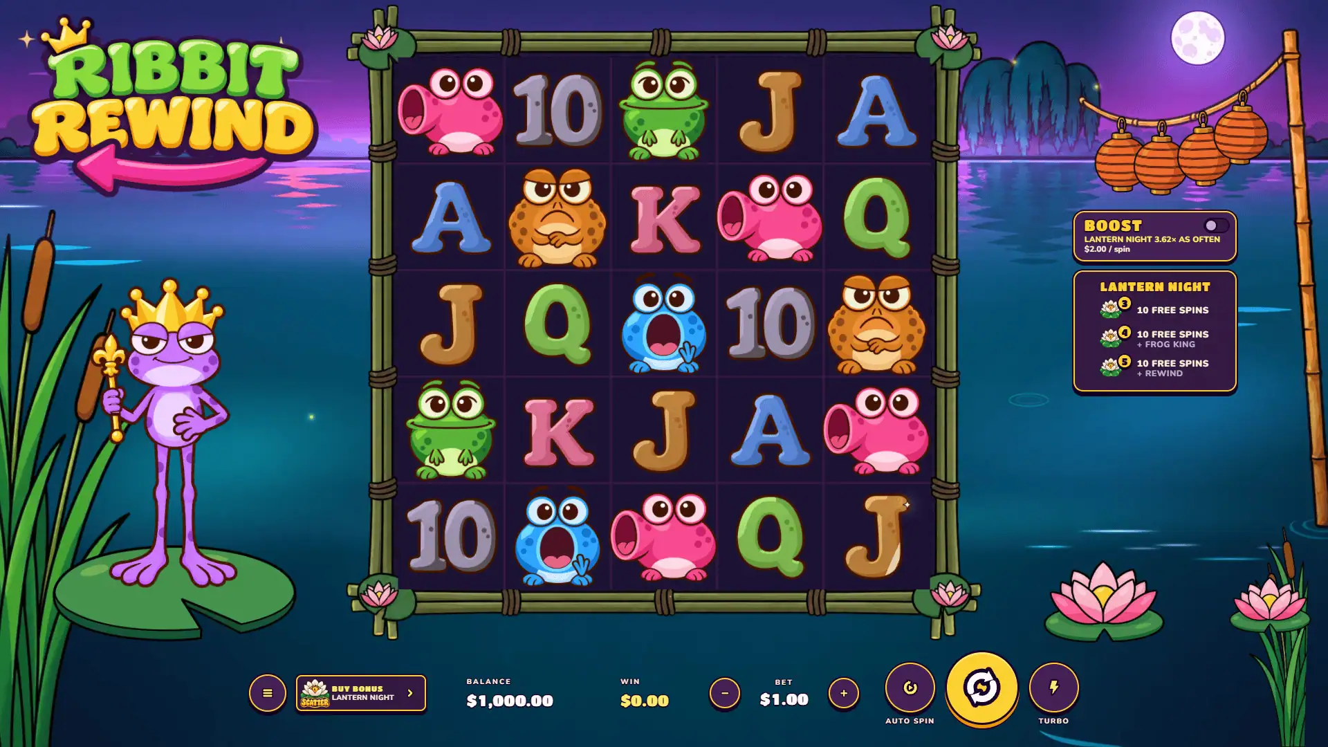 Ribbit Rewind slot gameplay reels