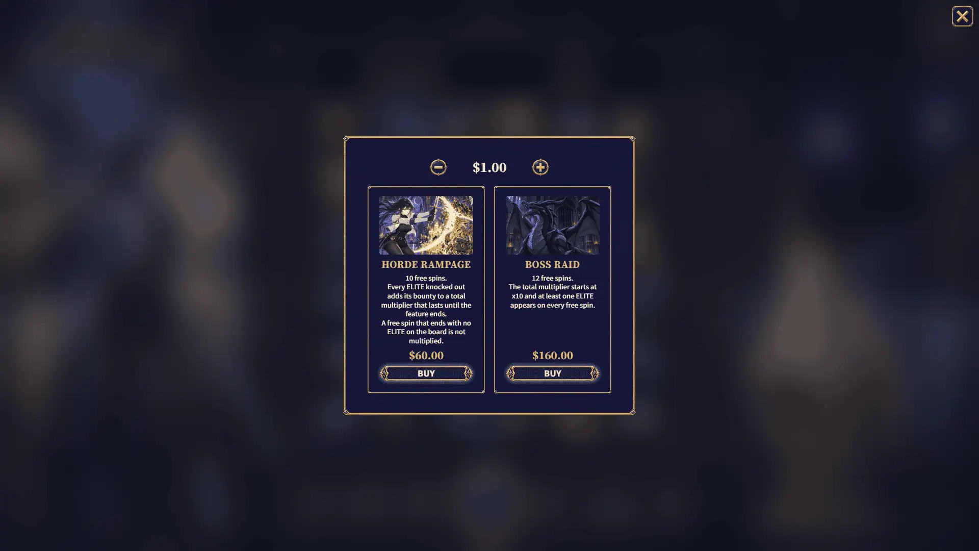 Slot Crawler bonus buy menu