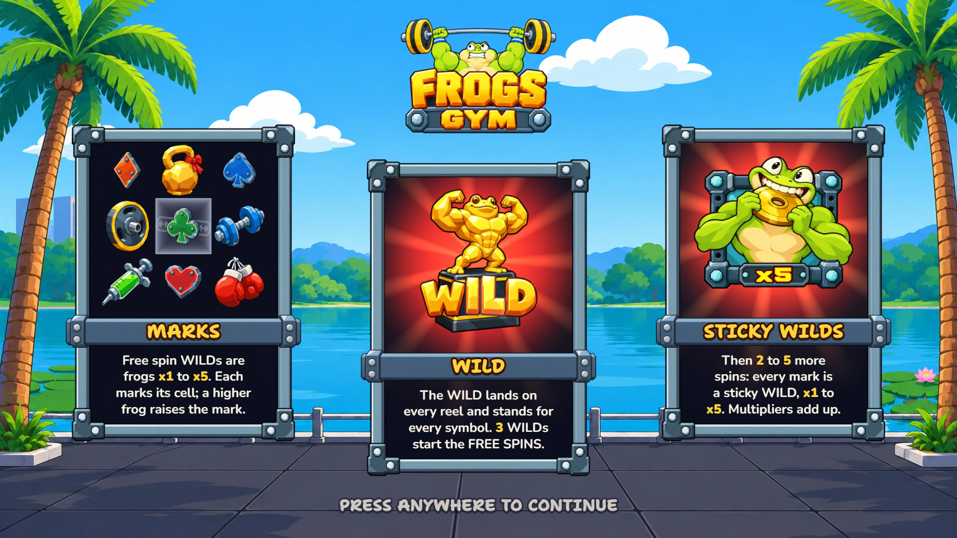 Frogs Gym slot intro screen
