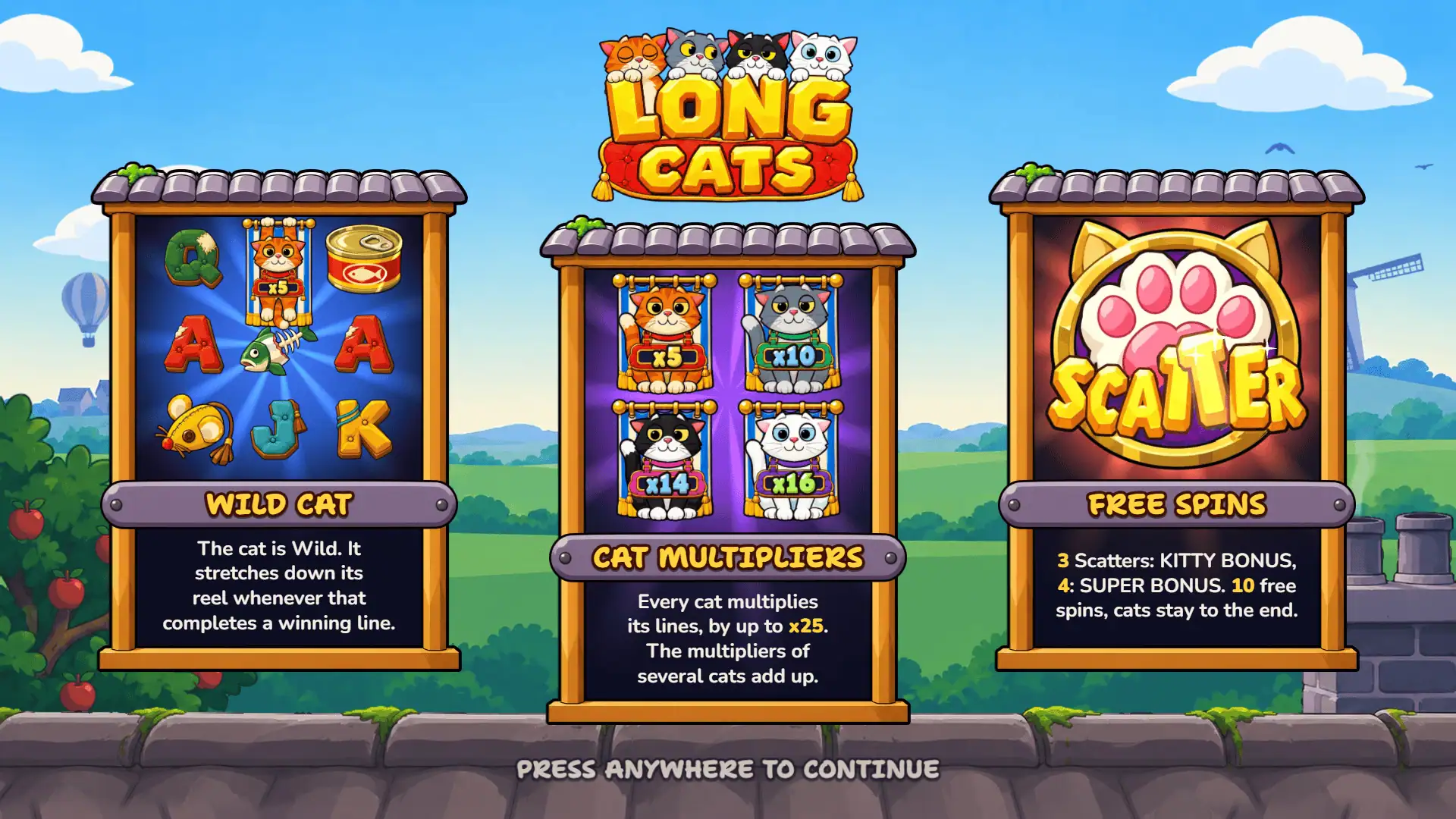 Long Cats slot intro screen