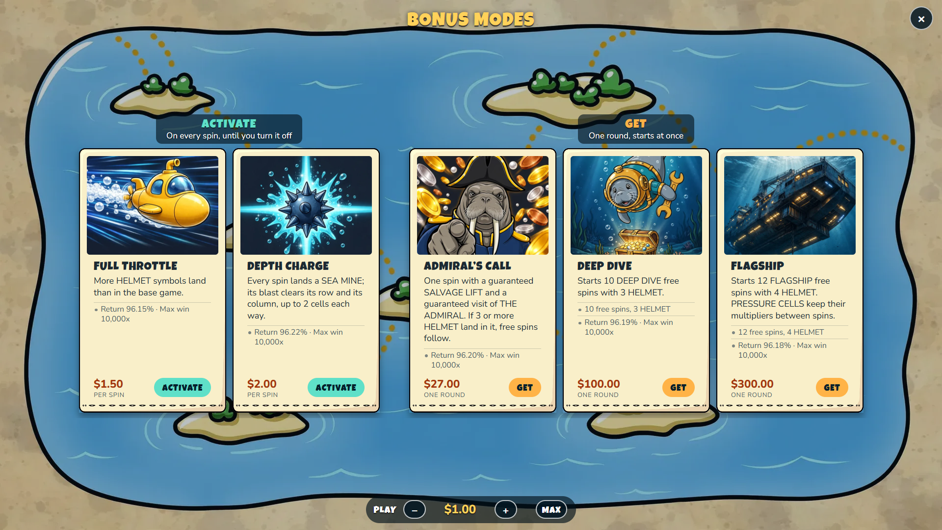 Sea Cow Salvage bonus buy menu