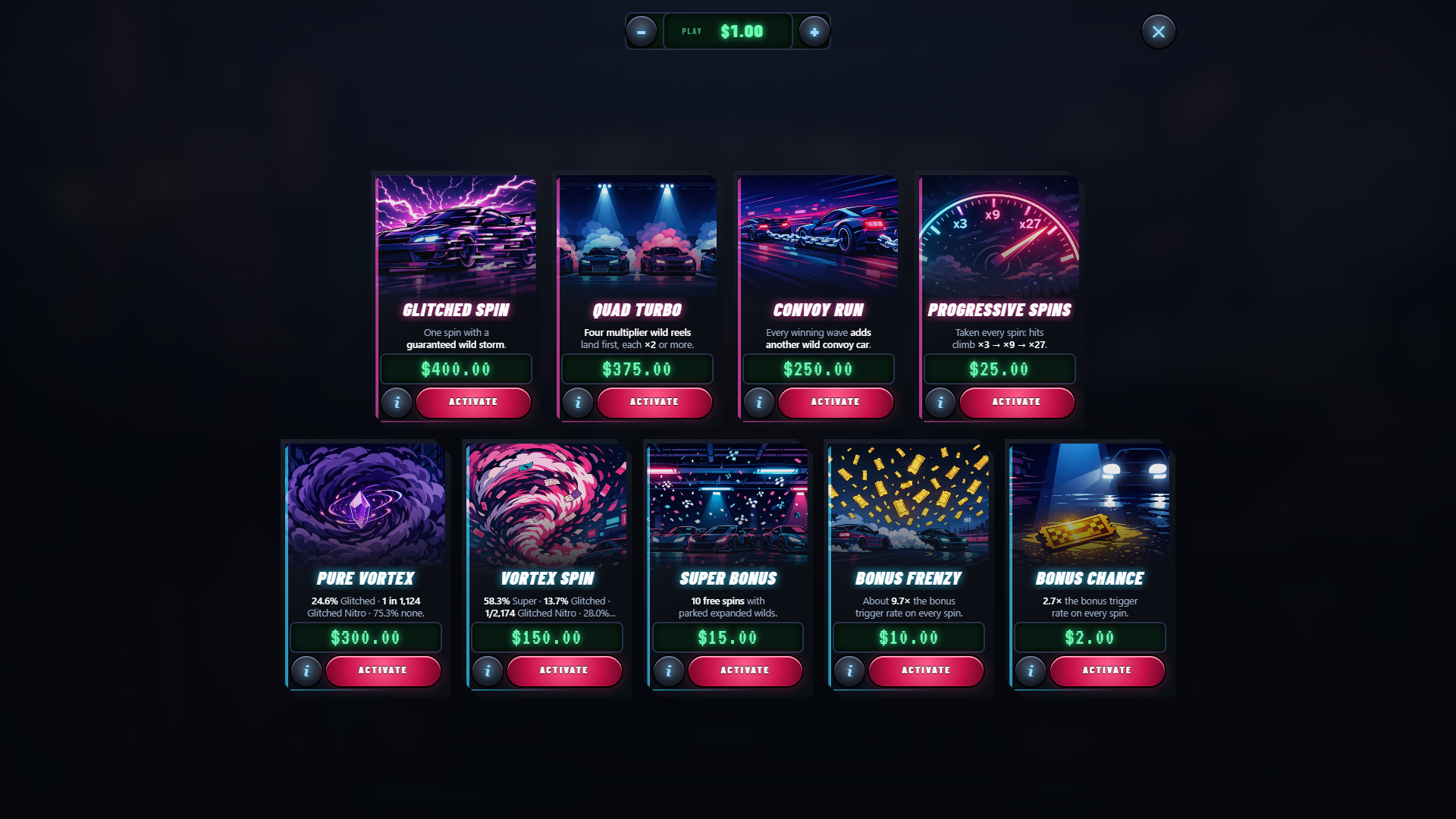 Throttle Fang bonus buy menu