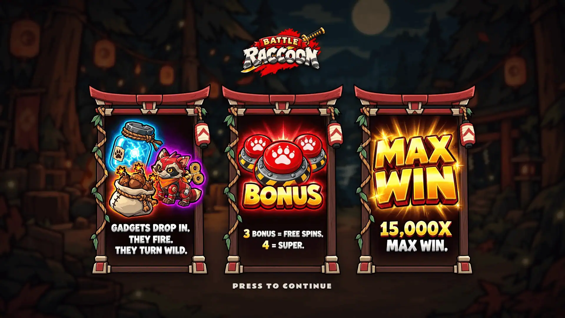 Battle Raccoon slot intro screen
