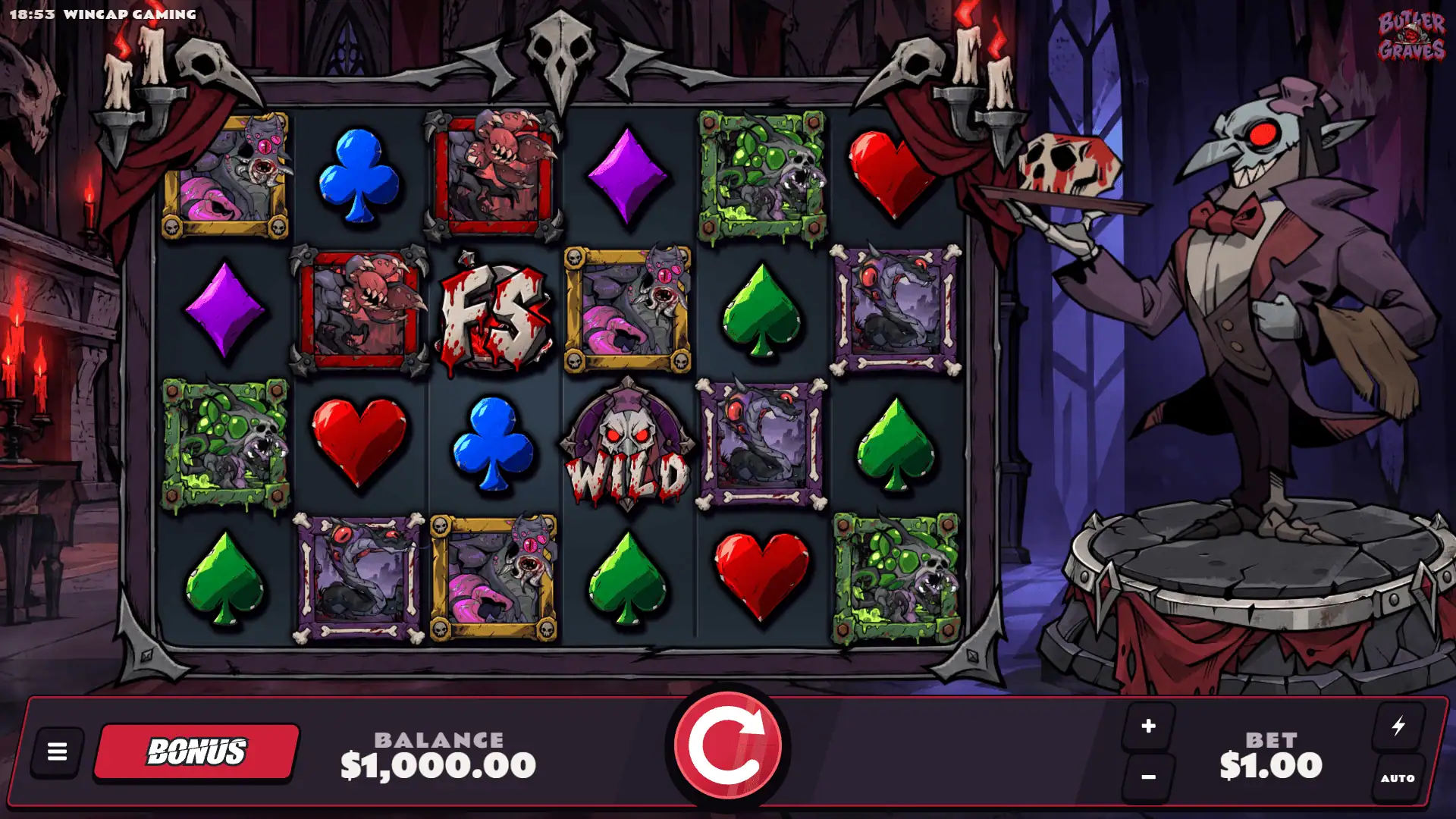 Butler Graves slot gameplay reels