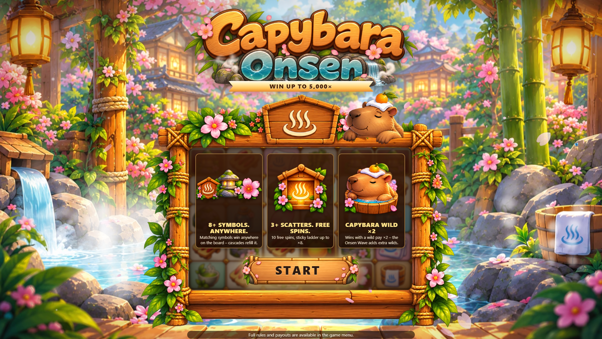 Capybara Onsen slot intro screen