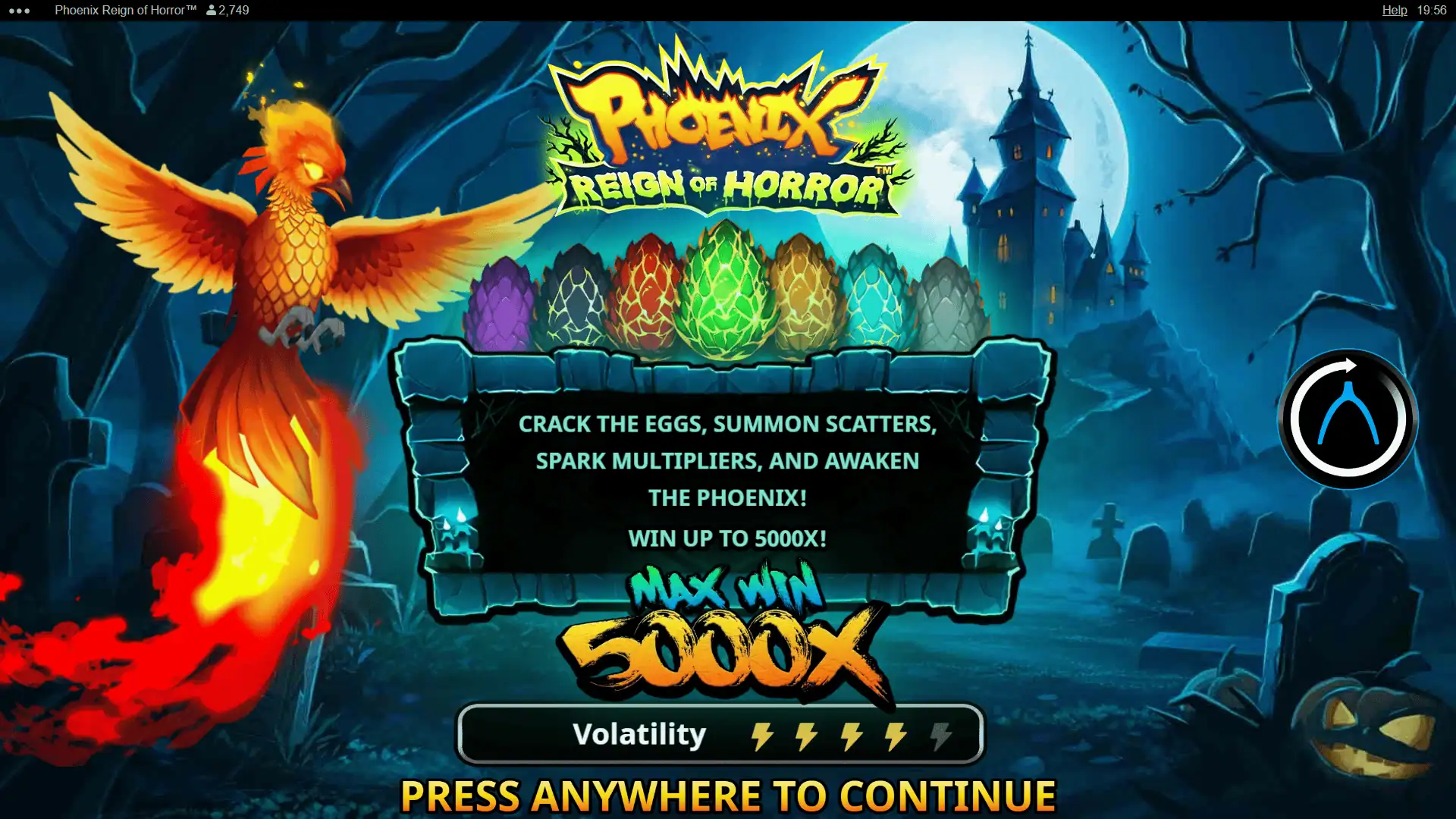 Phoenix Reign of Horror slot intro screen