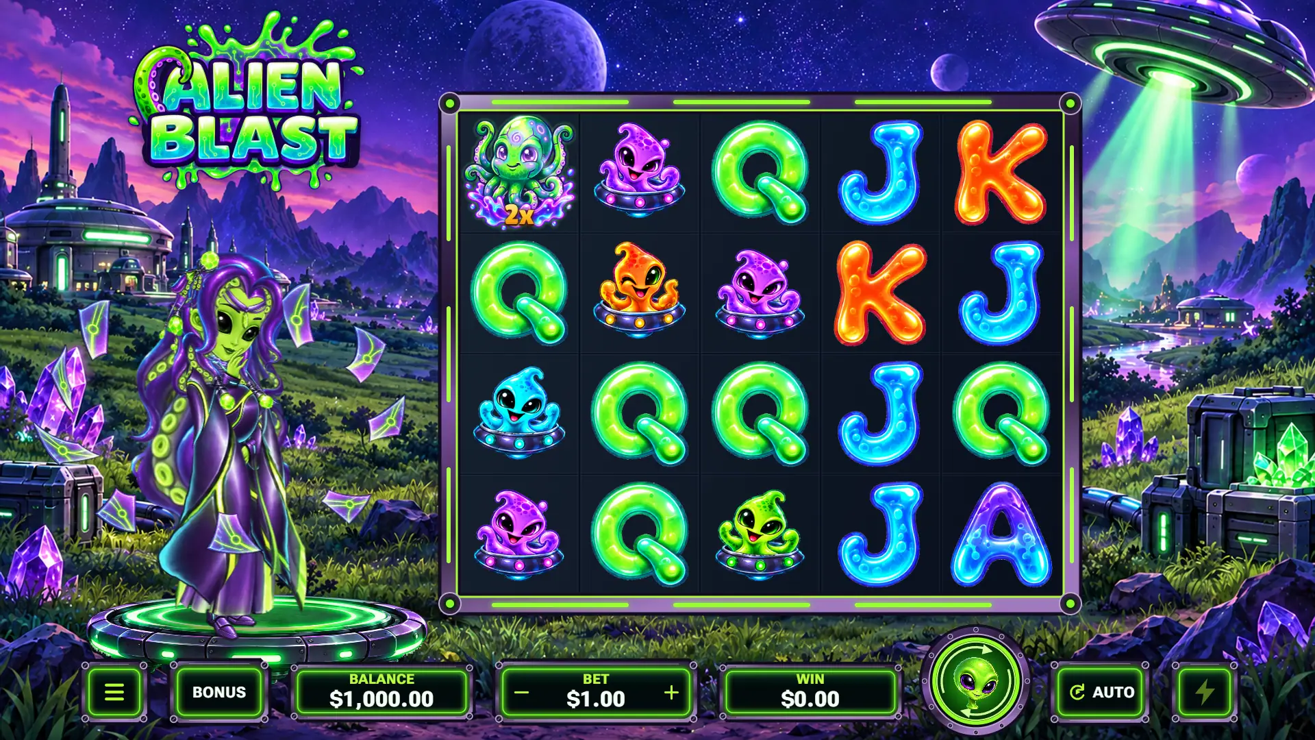 Alien Blast slot gameplay reels