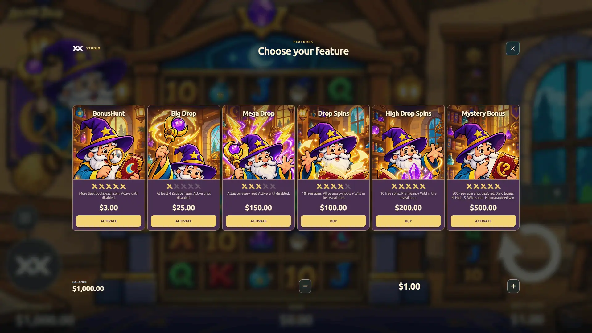 Arcane Drop bonus buy menu