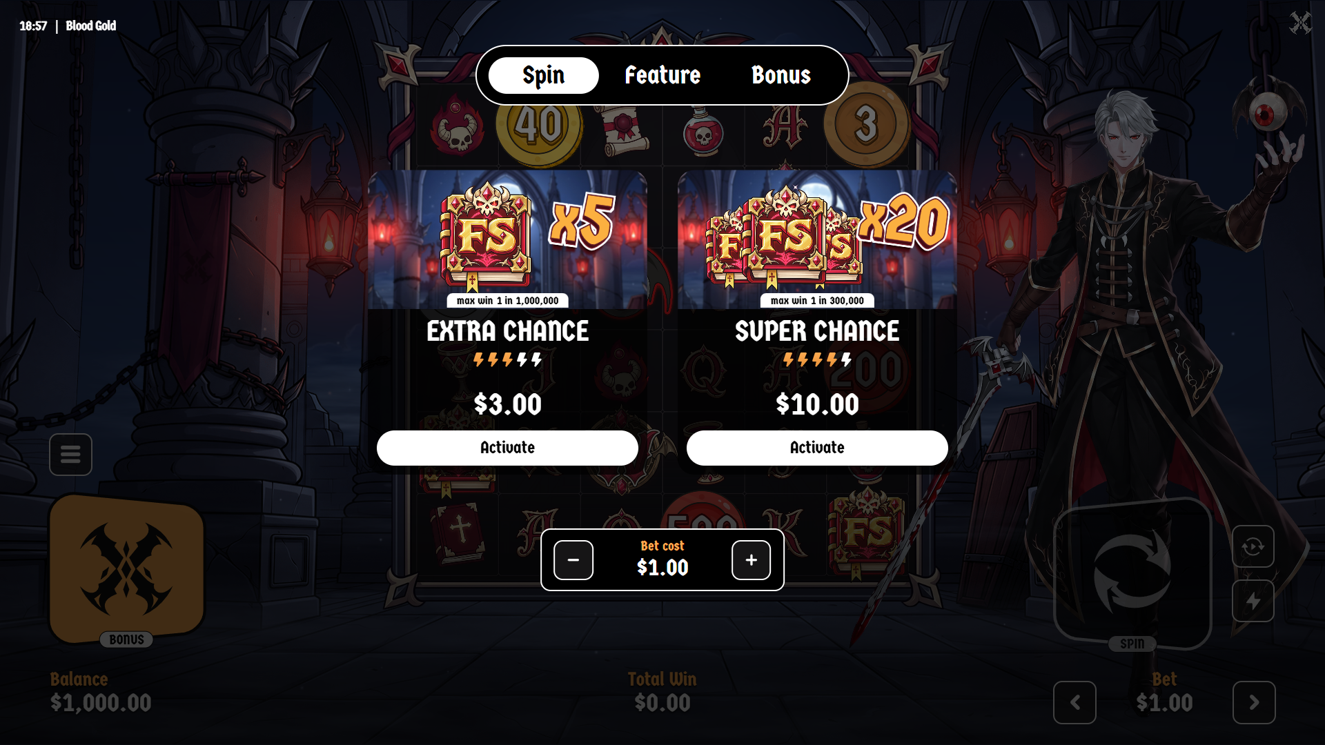 Blood Gold bonus buy menu
