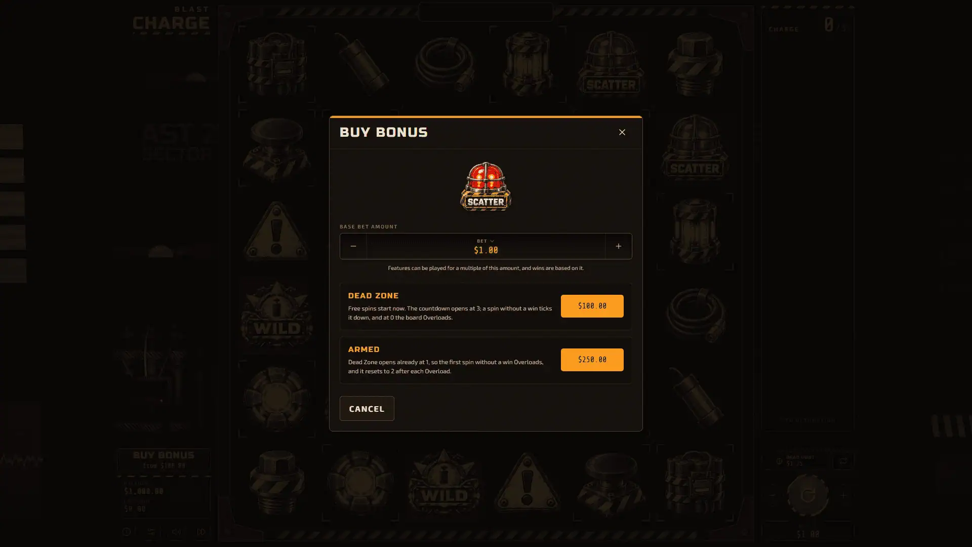 Blast Charge bonus buy menu