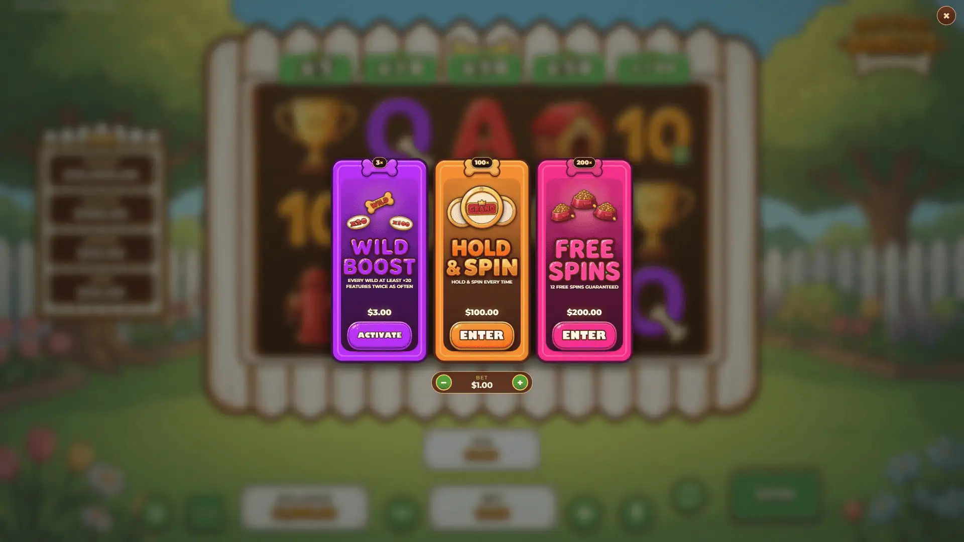 Bark Street Bandits bonus buy menu