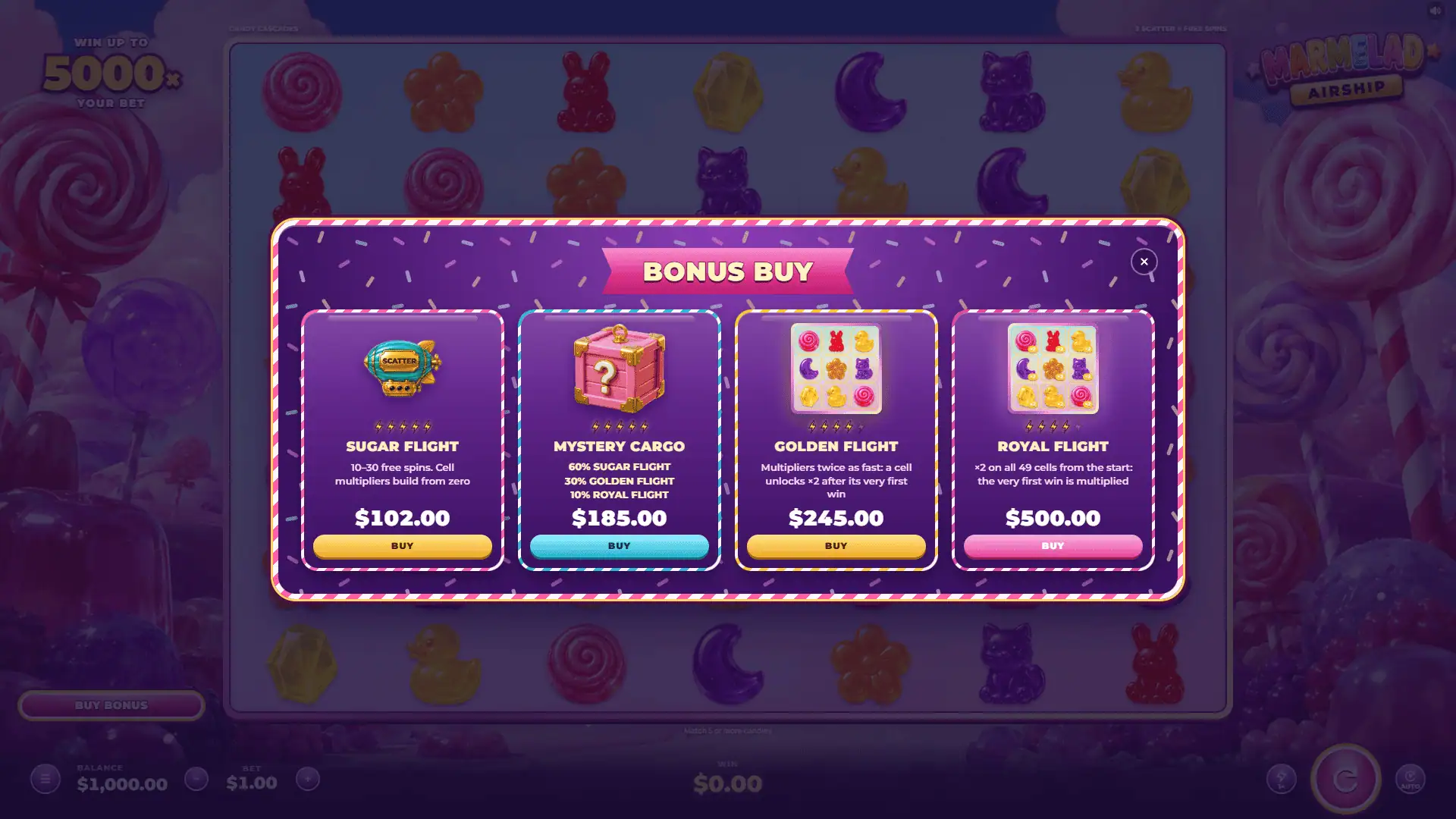 Marmelad Airship bonus buy menu