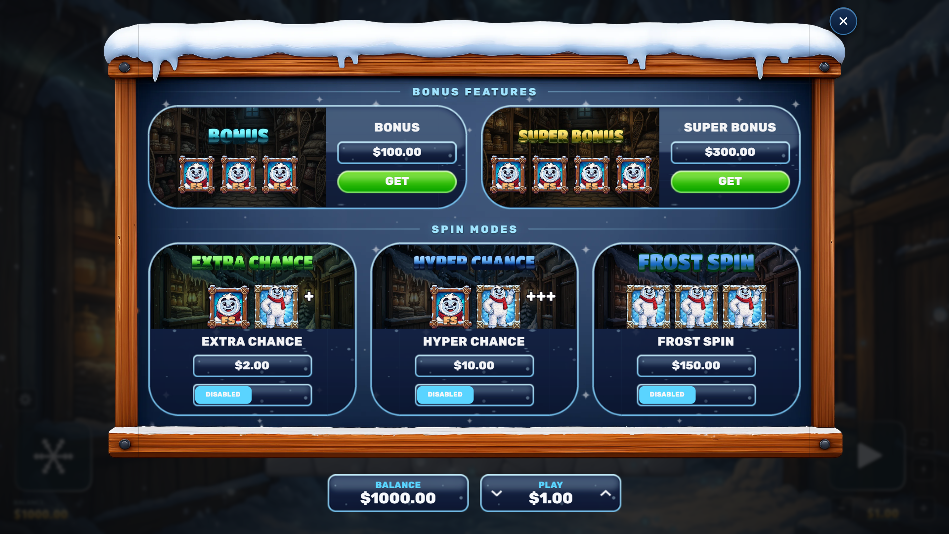 Yeti Wilds bonus buy menu