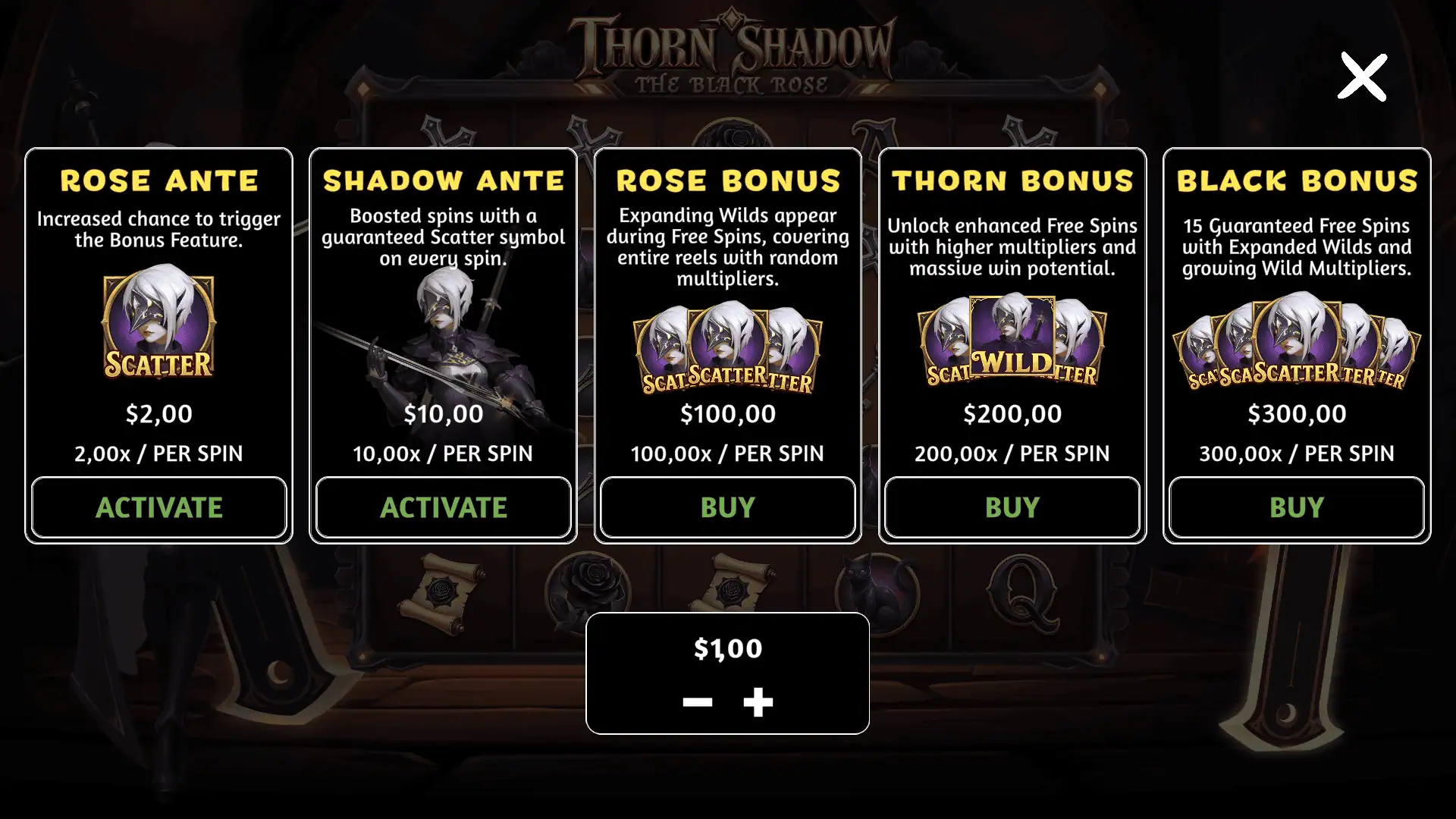 Thorn Shadow bonus buy menu