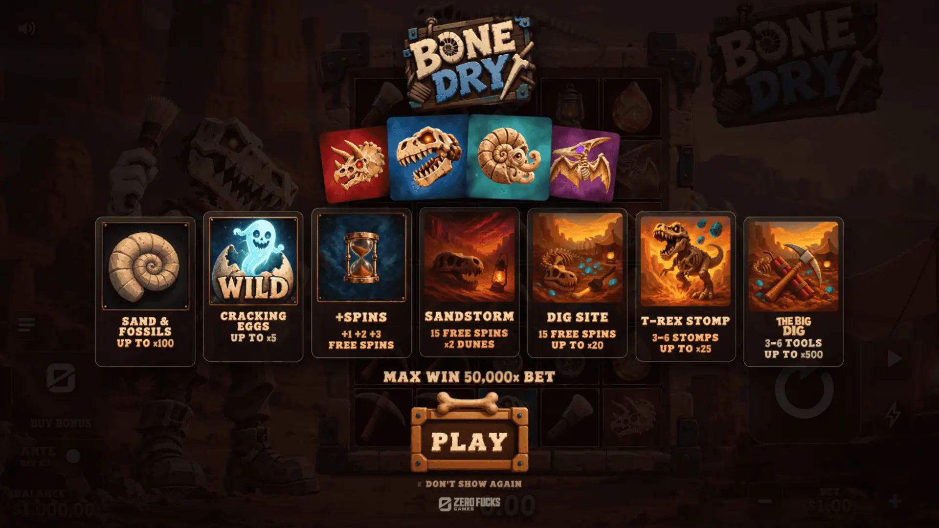 Bone Dry slot intro screen