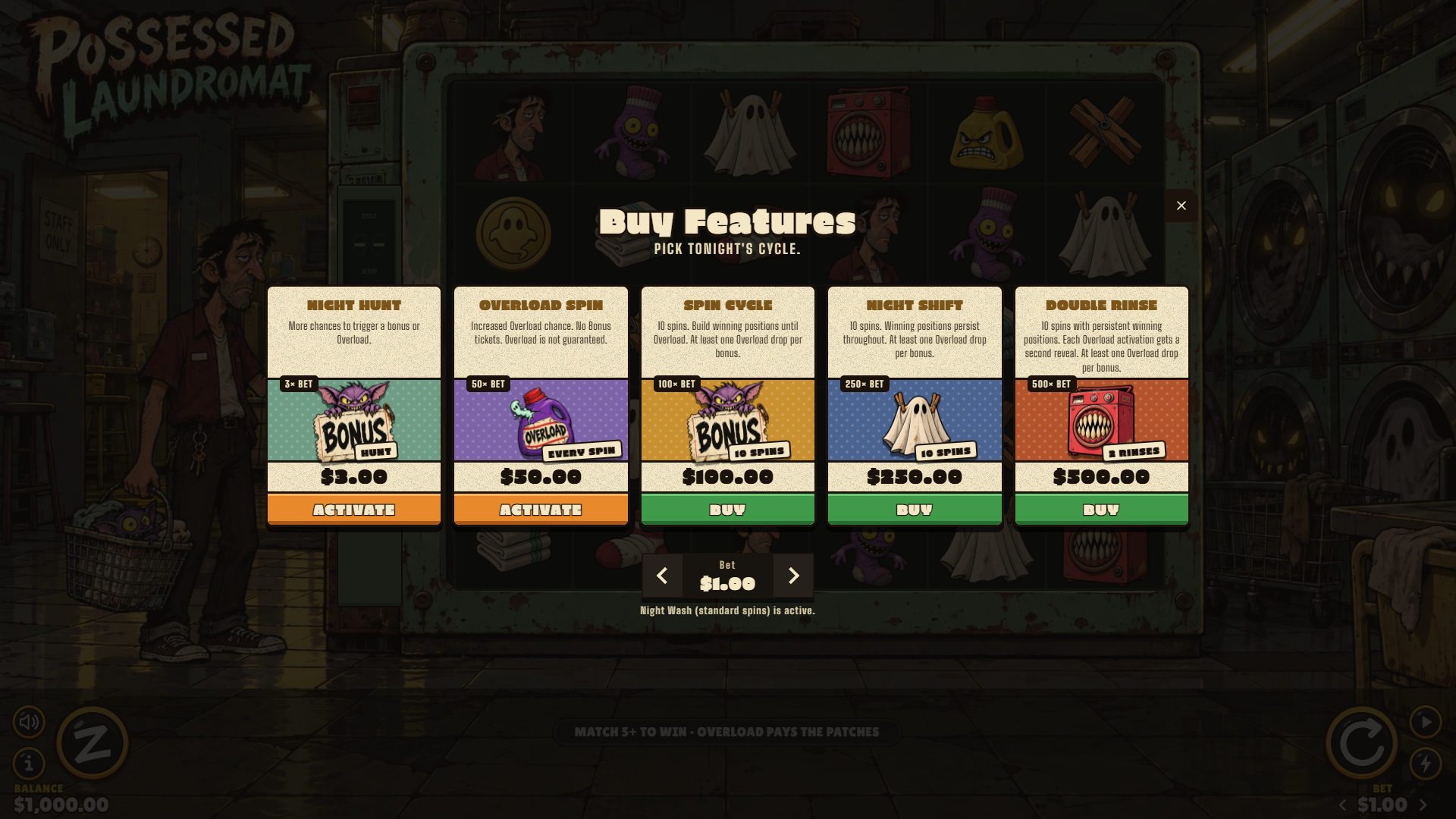 Possessed Laundromat bonus buy menu