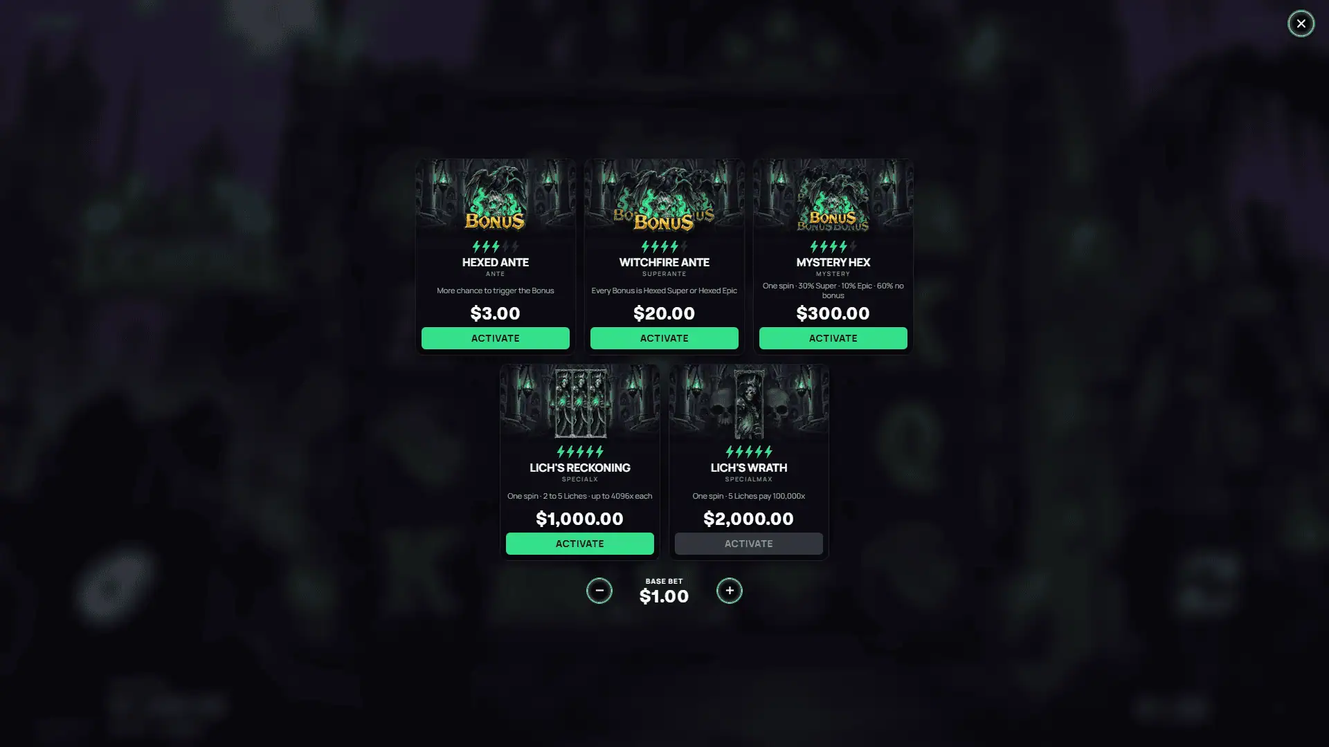 Lichfall bonus buy menu
