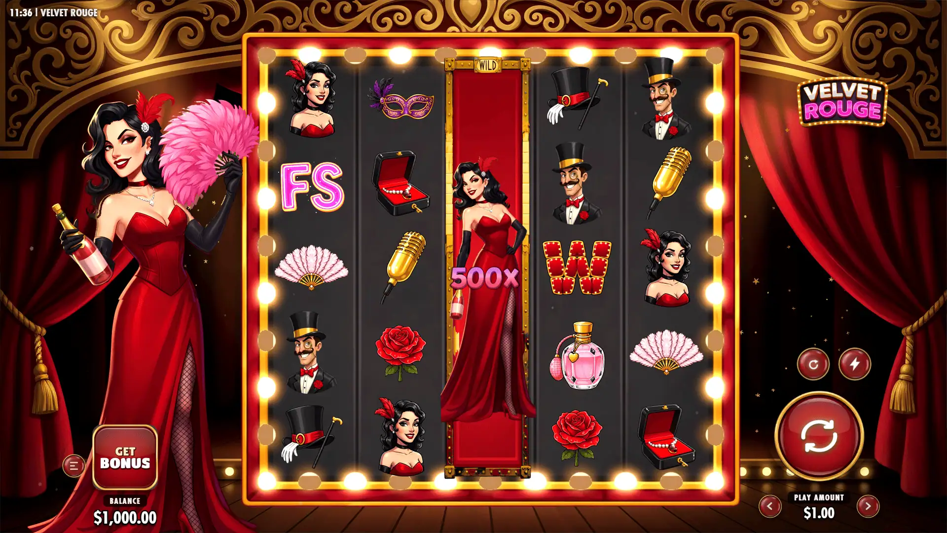 Velvet Rouge slot gameplay reels